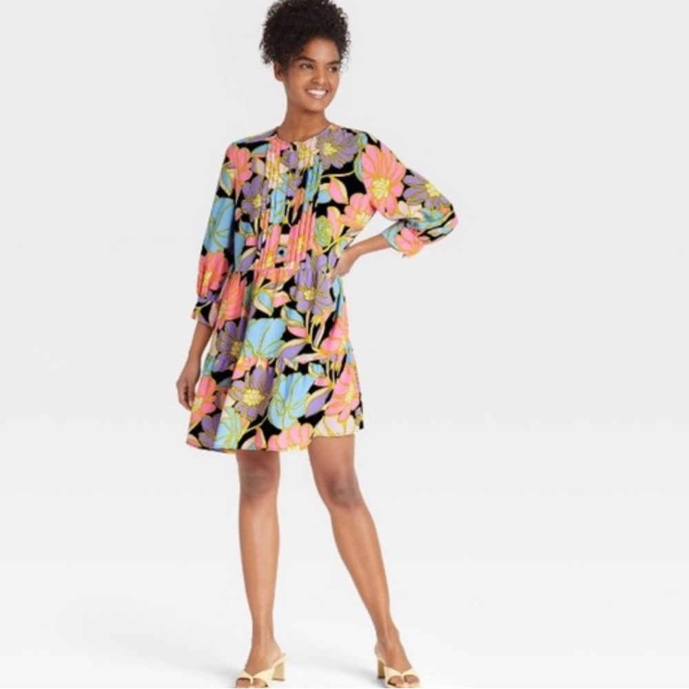 Who What Wear Colorful Floral Dress with Bishop Sleeves